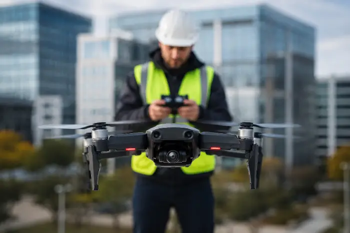 Aerial Impression - Pilot Flying Drone in Vest